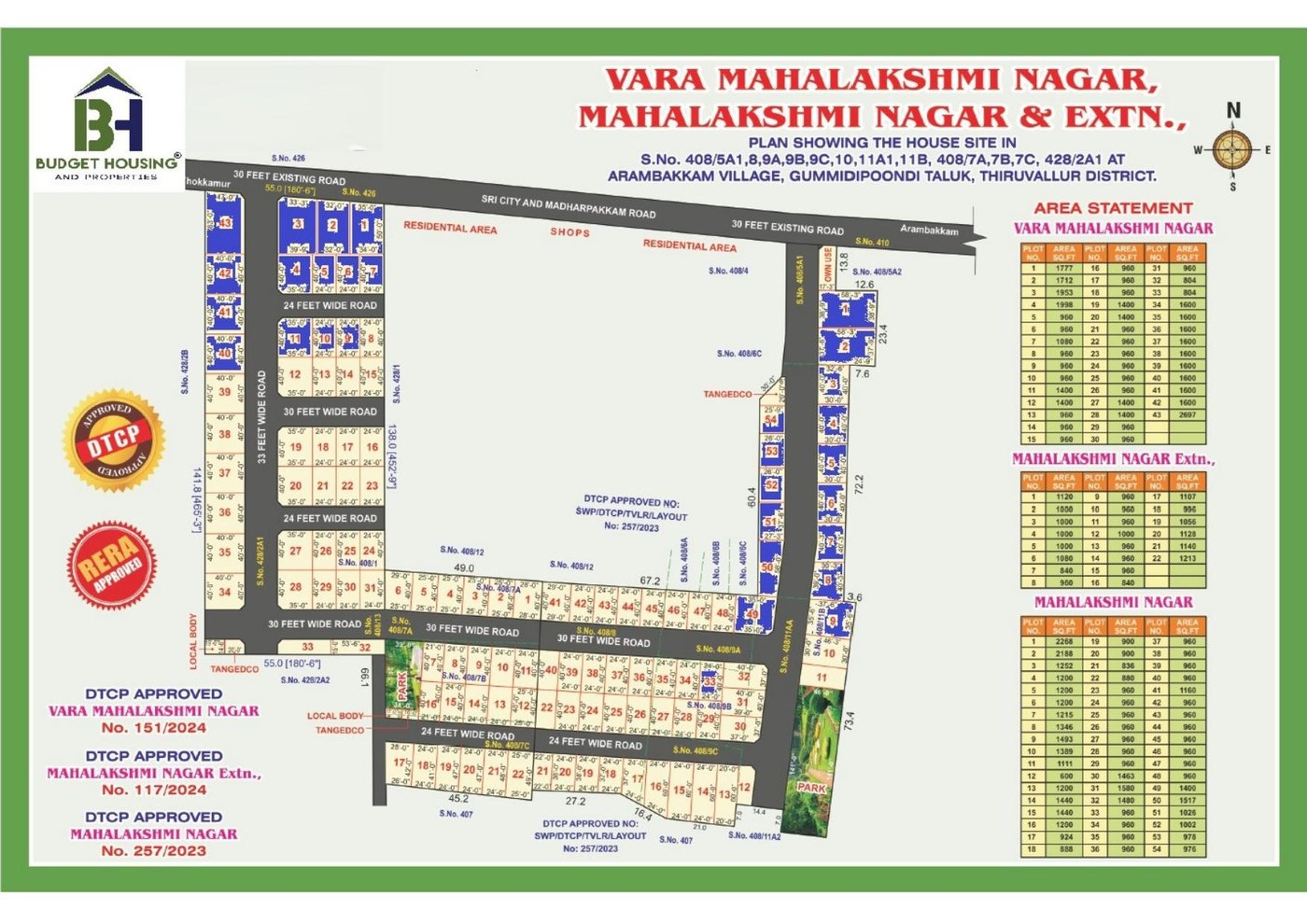 Sai Vara Mahalakshmi Nagar approved layout plan - Arambakkam, Gummidipoondi